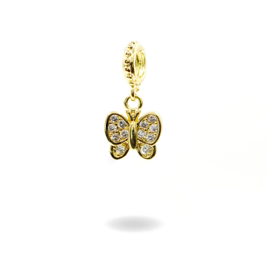Charms in ottone con zirconi forma farfalla 10mm – Dorato