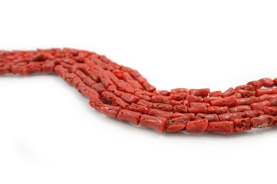 Corallo Mediterraneo fili cilindri irregolari 14x7mm - 16x8mm
