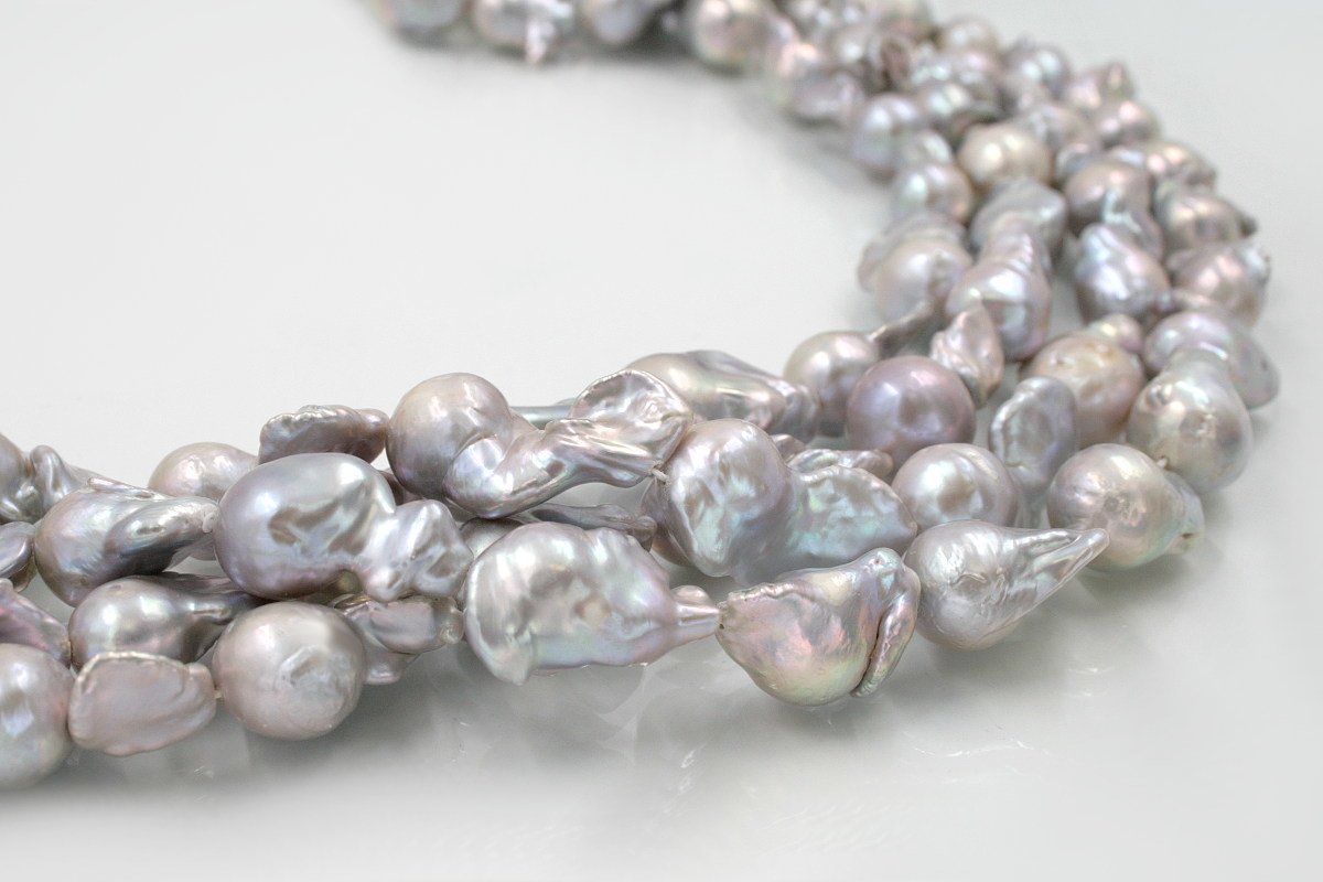 Perle d'Acqua Dolce fili barocco con nucleo 13-17mm - peso 91/100gr - Colore Grigio