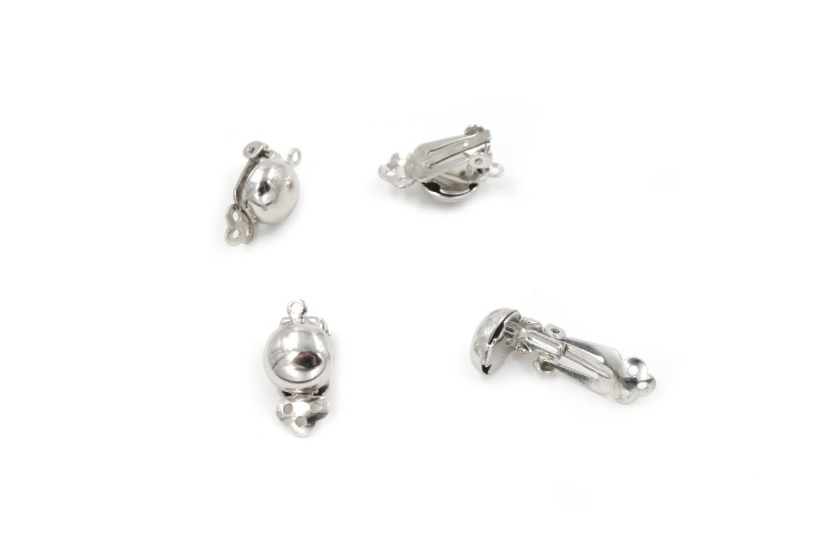 Argento 925‰ orecchini clips semisfera 10mm rodiati