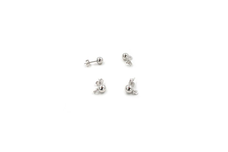 Argento 925‰ orecchini a press.pallino 5mm Rodiato