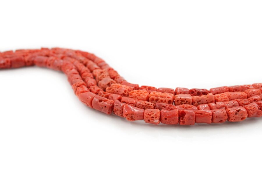 Corallo Mediterraneo fili cilindri 14x9mm - 12x8mm