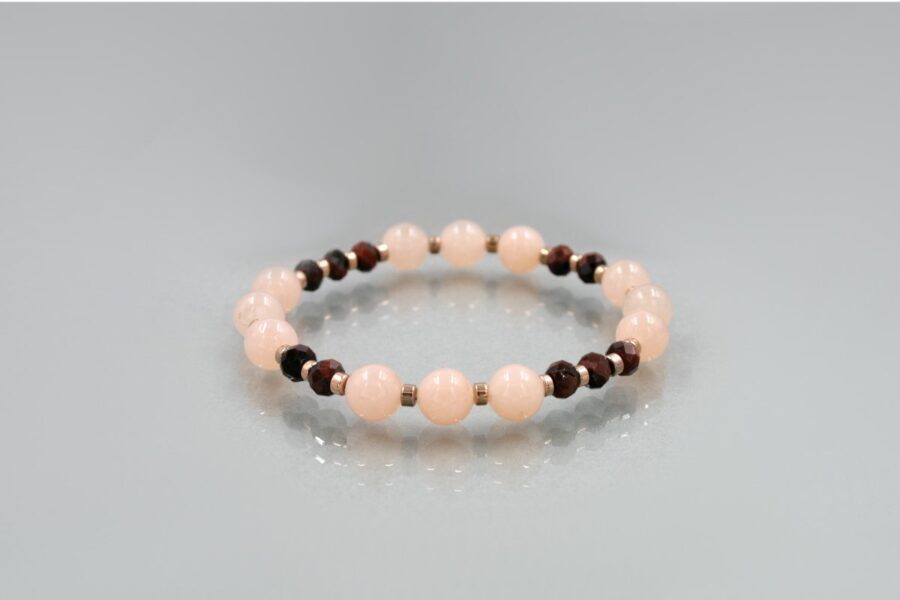 Bracciale elastico sponge quartz pesca, ematite e rondelle di occhio di tigre rosso