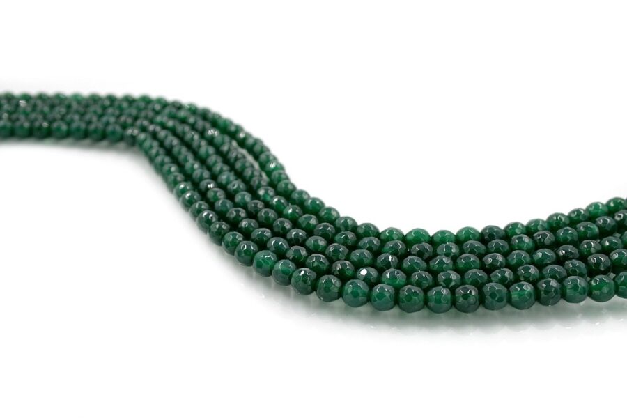 Agata verde scura fili round sfaccettati 14mm