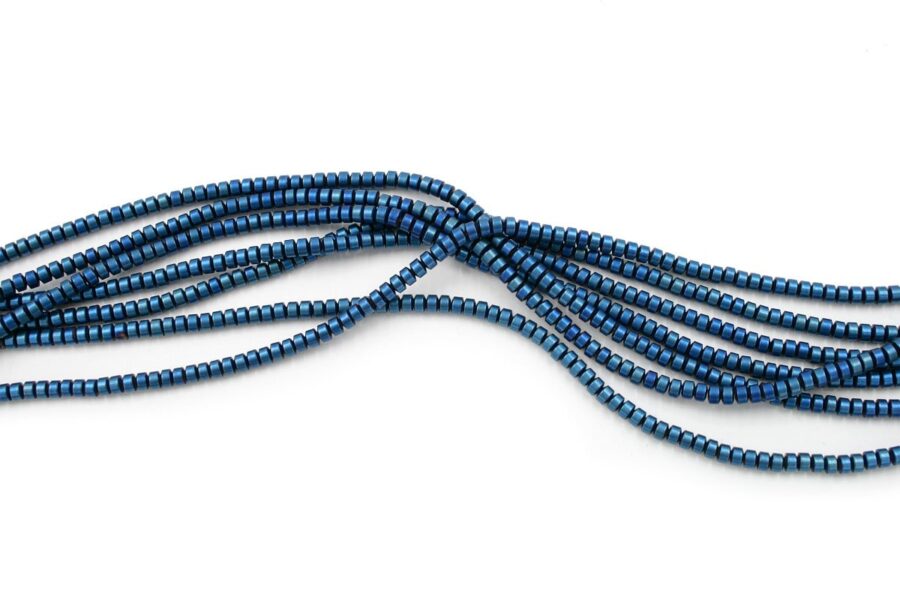 Ematite fili rondelle lisce 4x3mm - Blu Satinato
