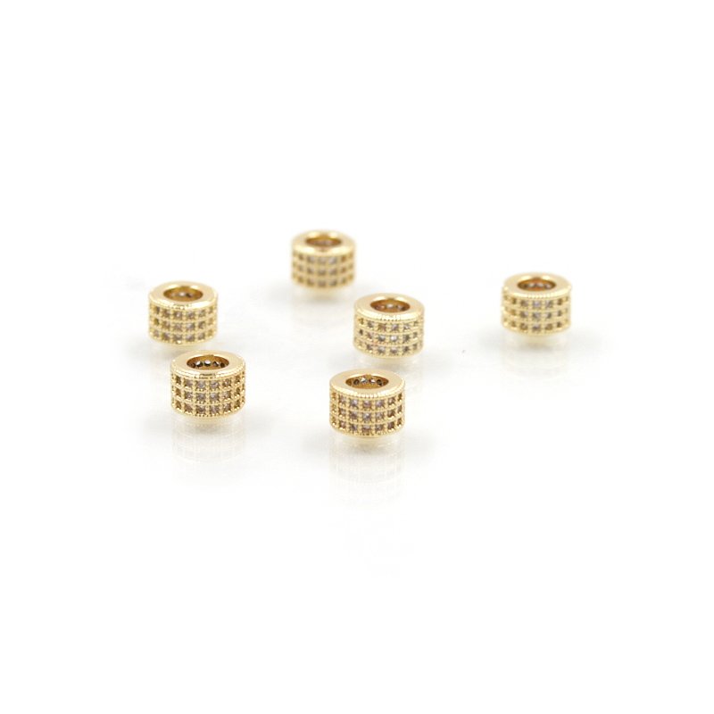 Rondelle in ottone dorato pave' zirconate 7x5mm (Bianchi)