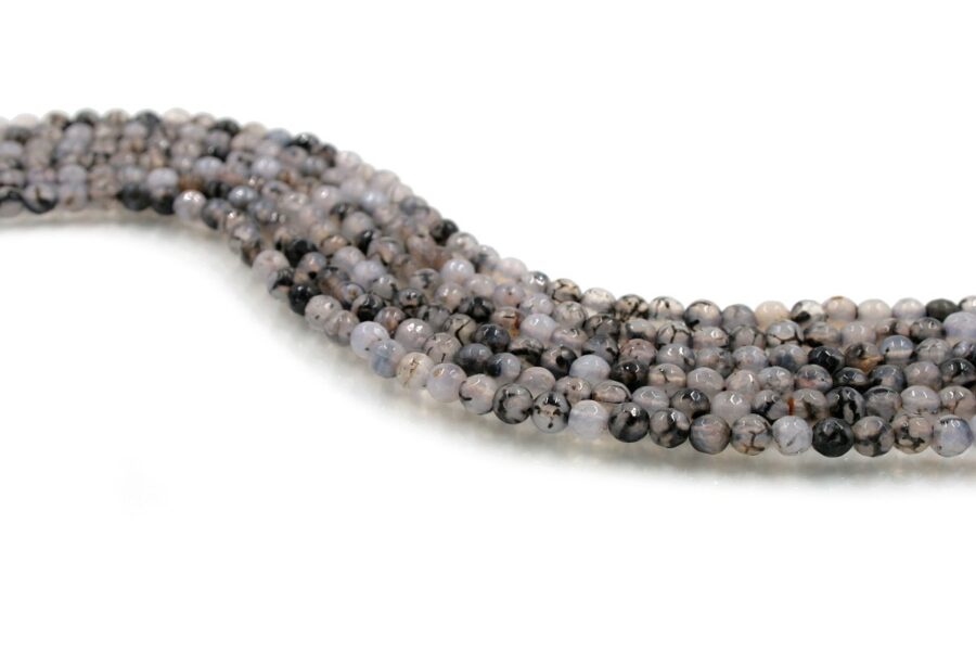 Agata tinta fili round sfaccettati 6mm - Grigio Cracked