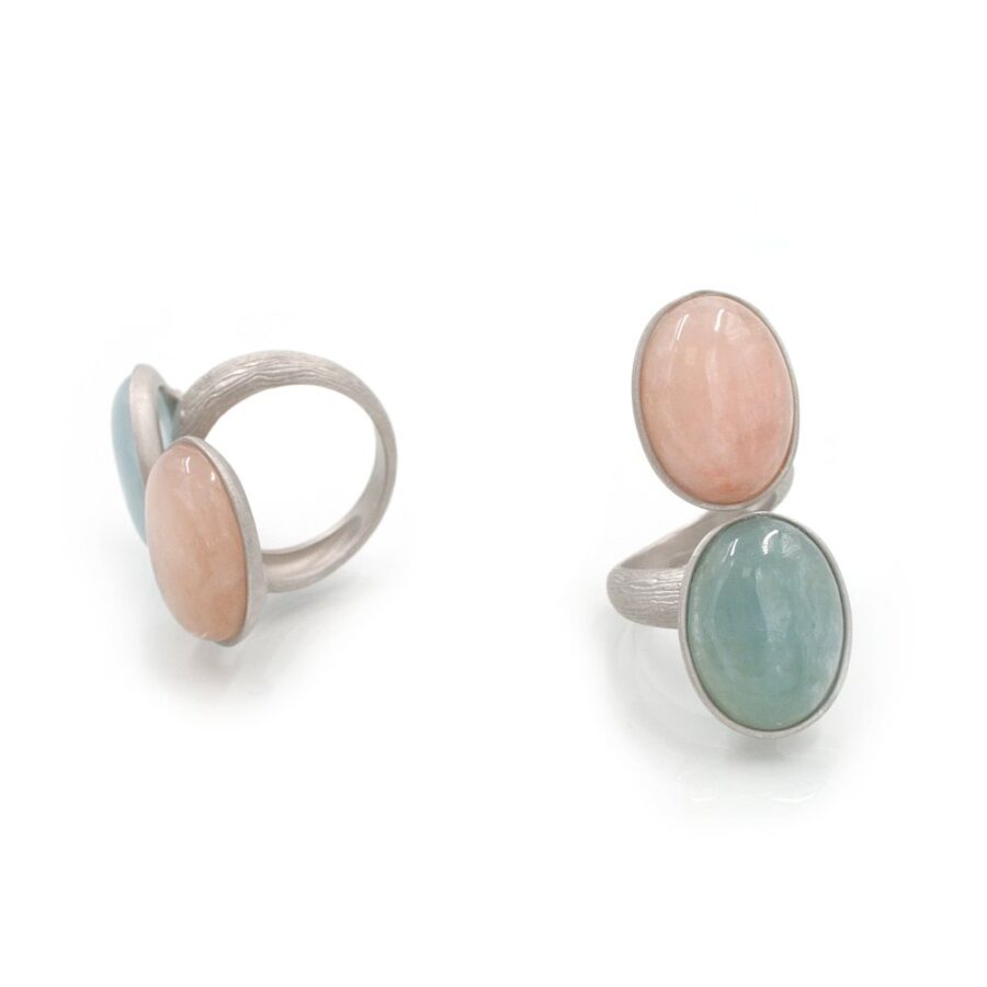 Anello contrarier in argento 925‰ con spole di berillo