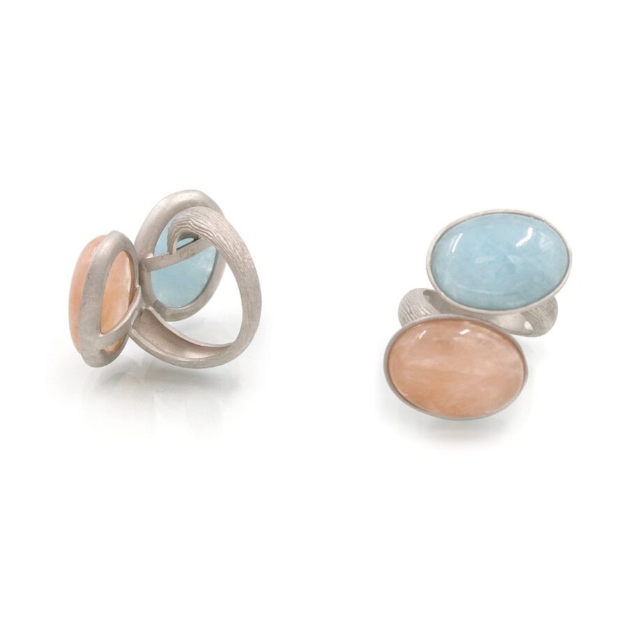 Anello contrarier in argento 925‰ con spole di berillo - immagine 2