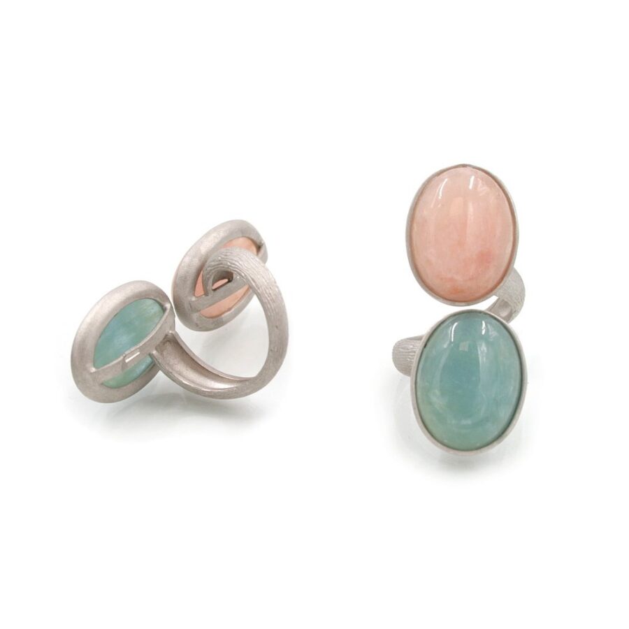 Anello contrarier in argento 925‰ con spole di berillo - immagine 3