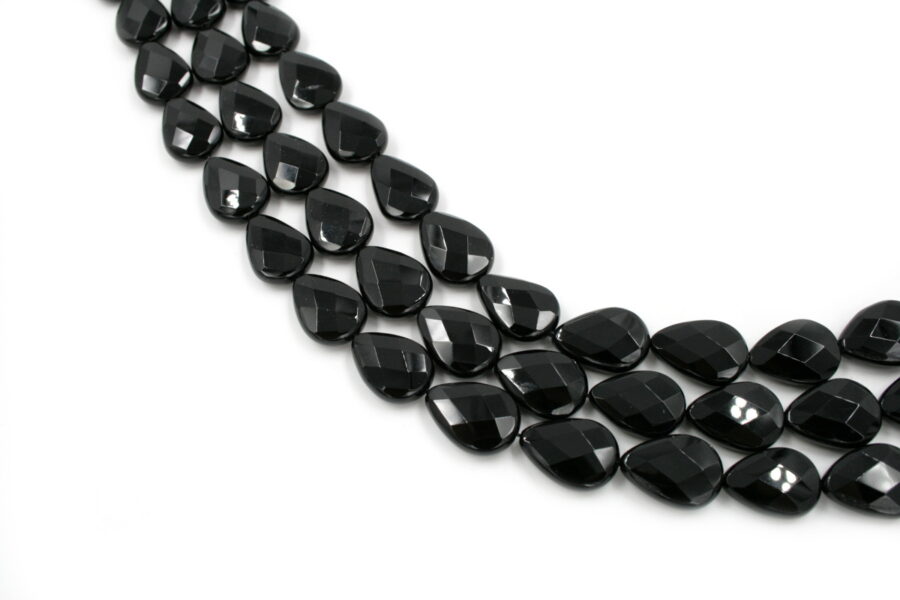Agata nera fili flat gocce sfaccettate 30x22mm