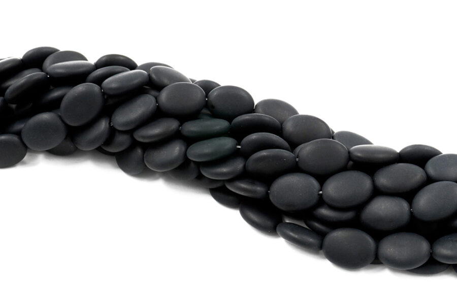 Agata nera satinata fili flat ovali 16x12mm