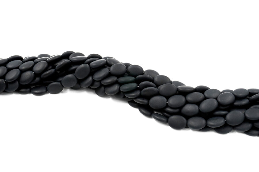 Agata nera satinata fili flat ovali 16x12mm - immagine 2