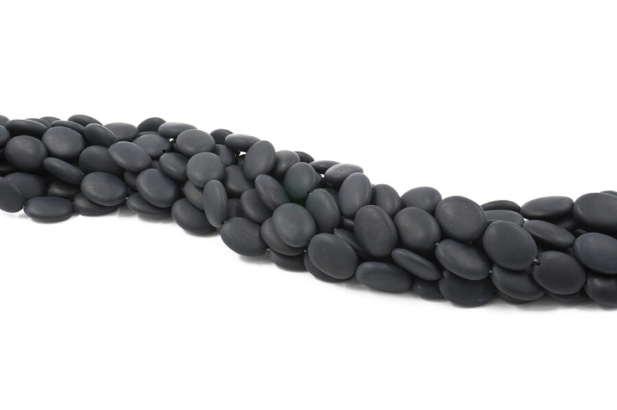 Agata nera satinata fili flat ovali 20x15mm - immagine 2