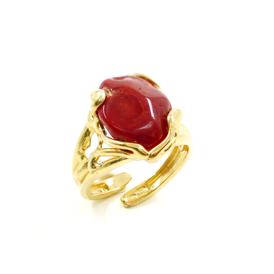 Anello in argento 925 con corallo – Dorato - immagine 2