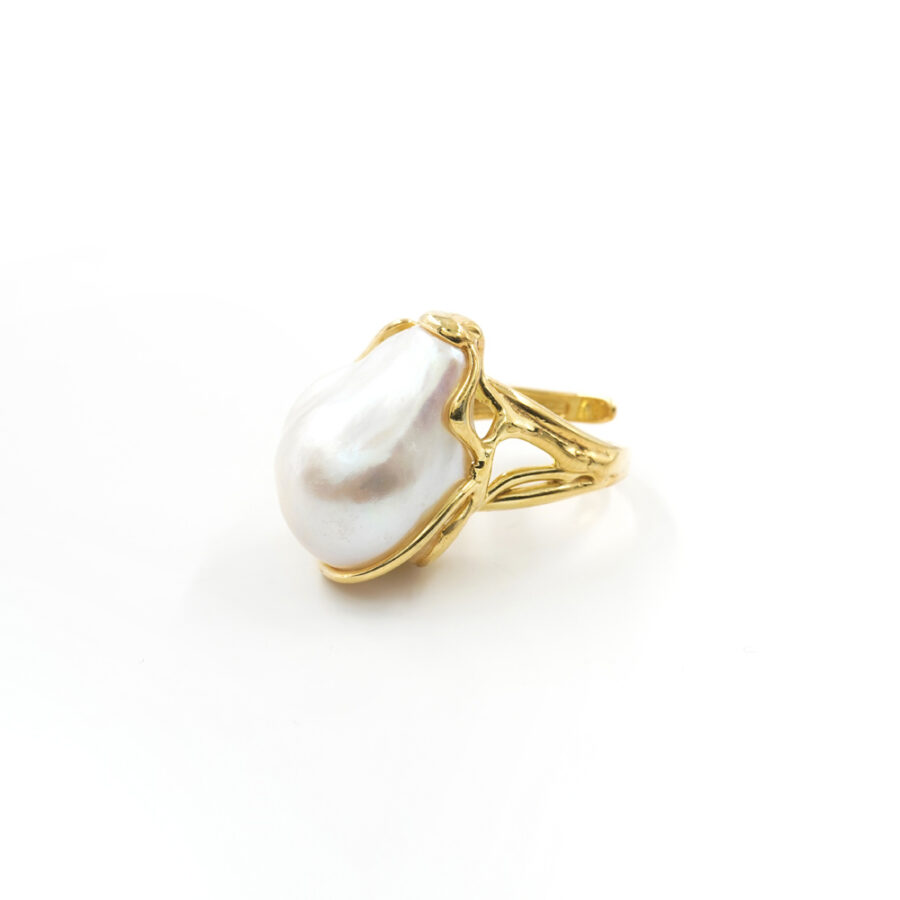 Anello in Argento 925‰ con perla barocca – Dorato