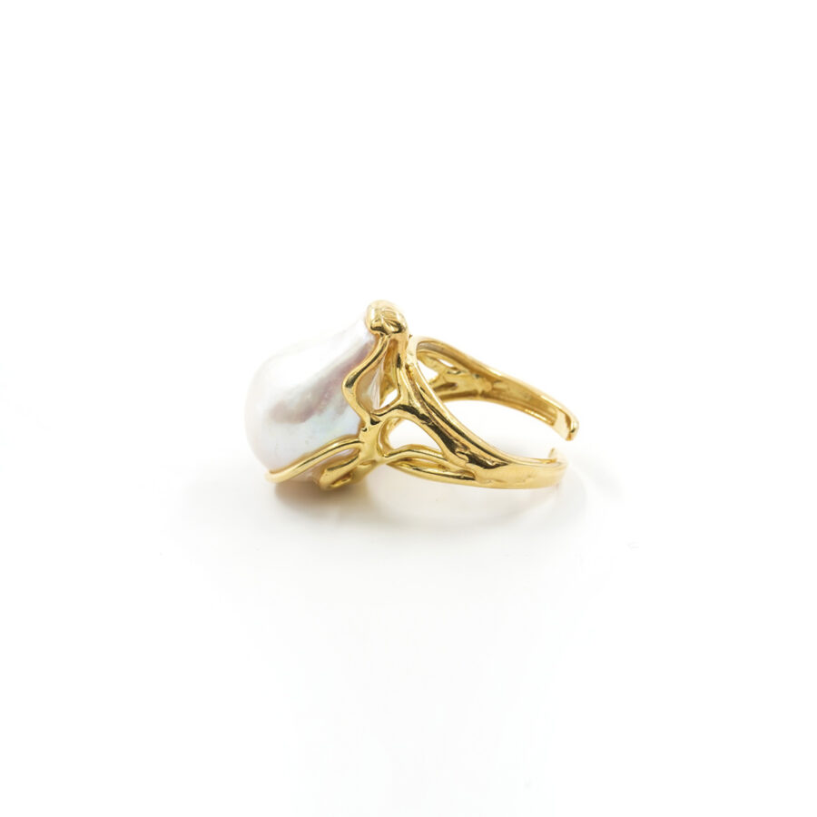 Anello in Argento 925‰ con perla barocca – Dorato - immagine 2