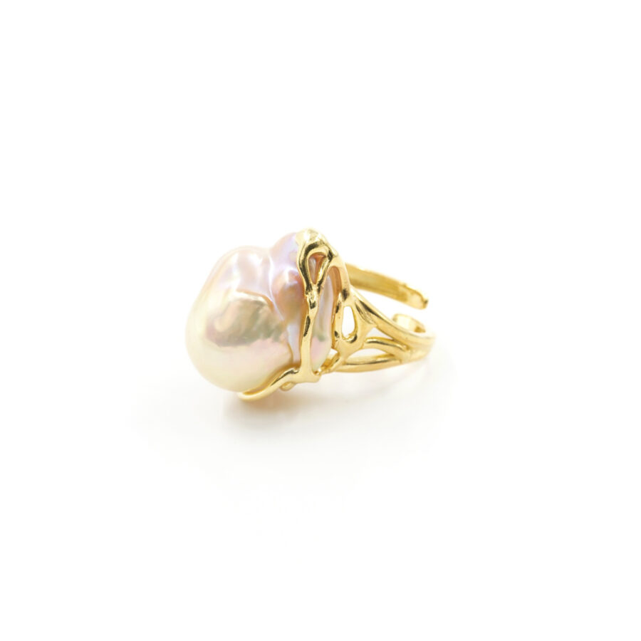 Anello in Argento 925‰ con perla barocca – Dorato - immagine 3