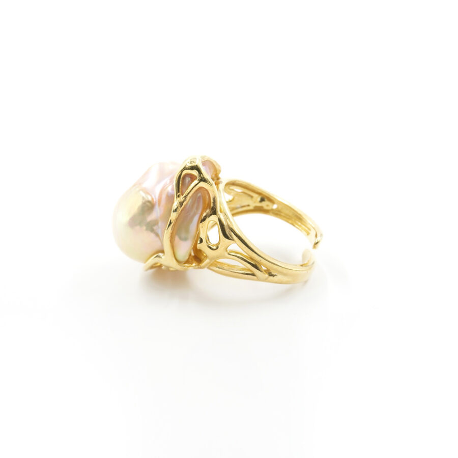 Anello in Argento 925‰ con perla barocca – Dorato - immagine 4