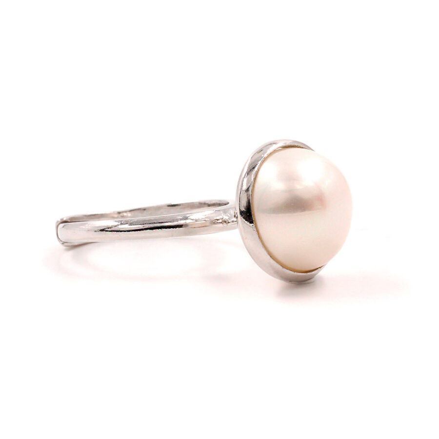 Anello con perla pendente in argento 925‰ – Rodiato