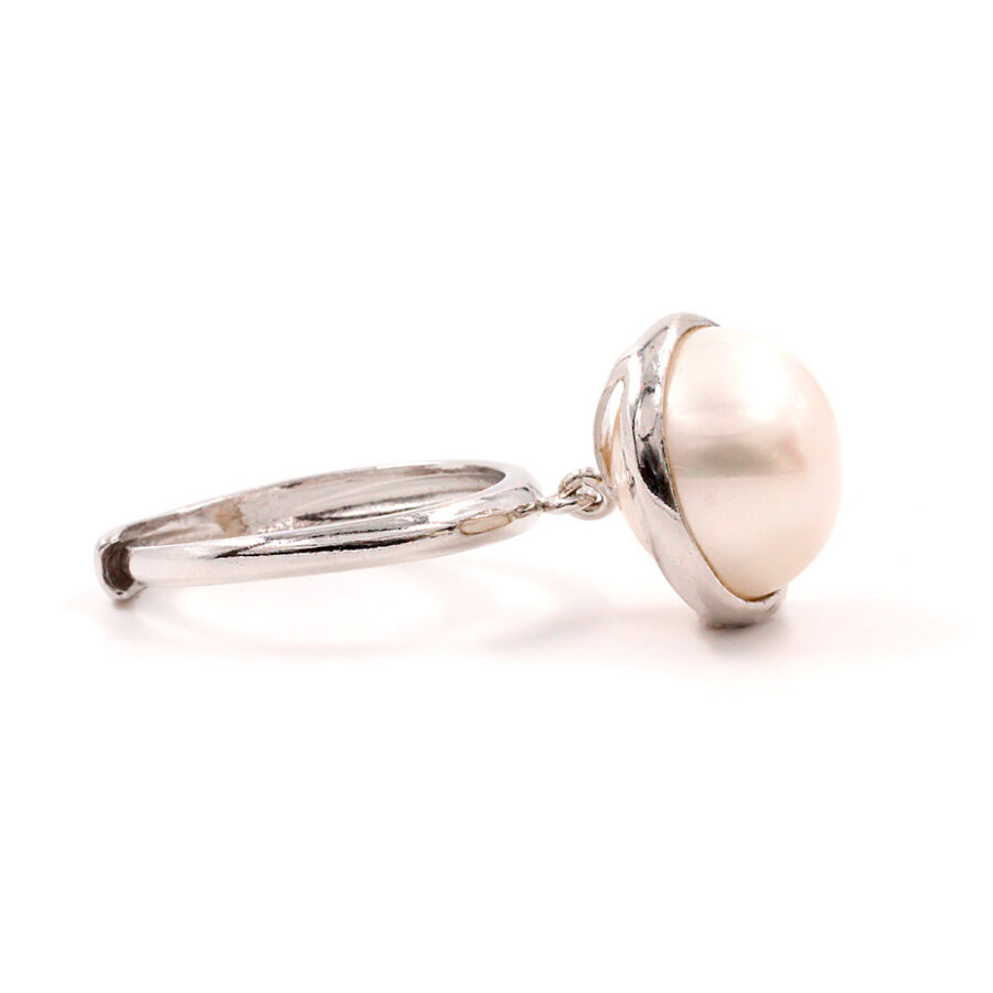 Anello con perla pendente in argento 925‰ – Rodiato - immagine 2