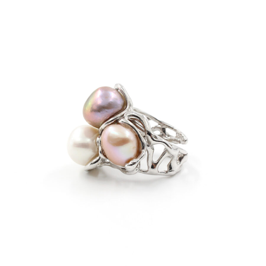 Anello in Argento 925‰ con tre perle multicolor – Rodiato - immagine 2