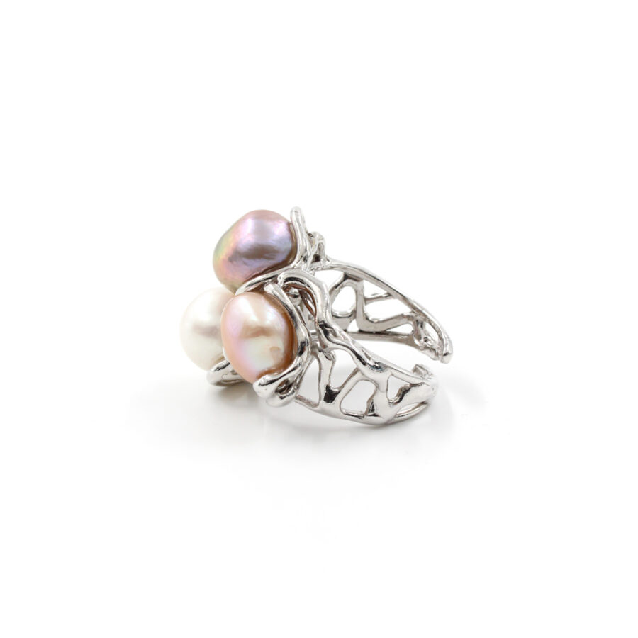 Anello in Argento 925‰ con tre perle multicolor – Rodiato - immagine 3
