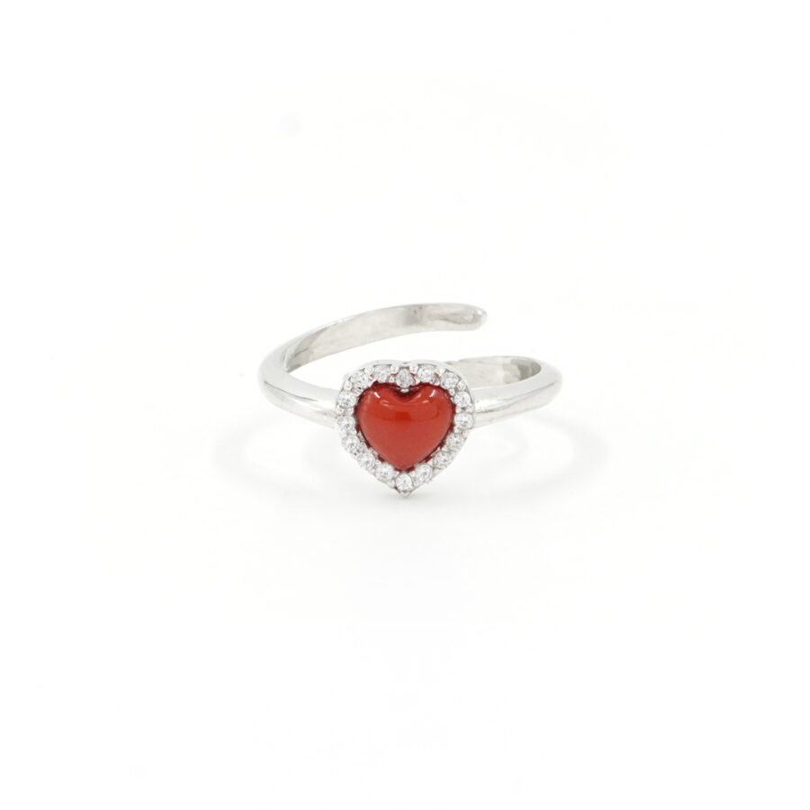 Anello in Argento 925‰ con spola tonda corallo e giro di zirconi – Rodiato - immagine 4