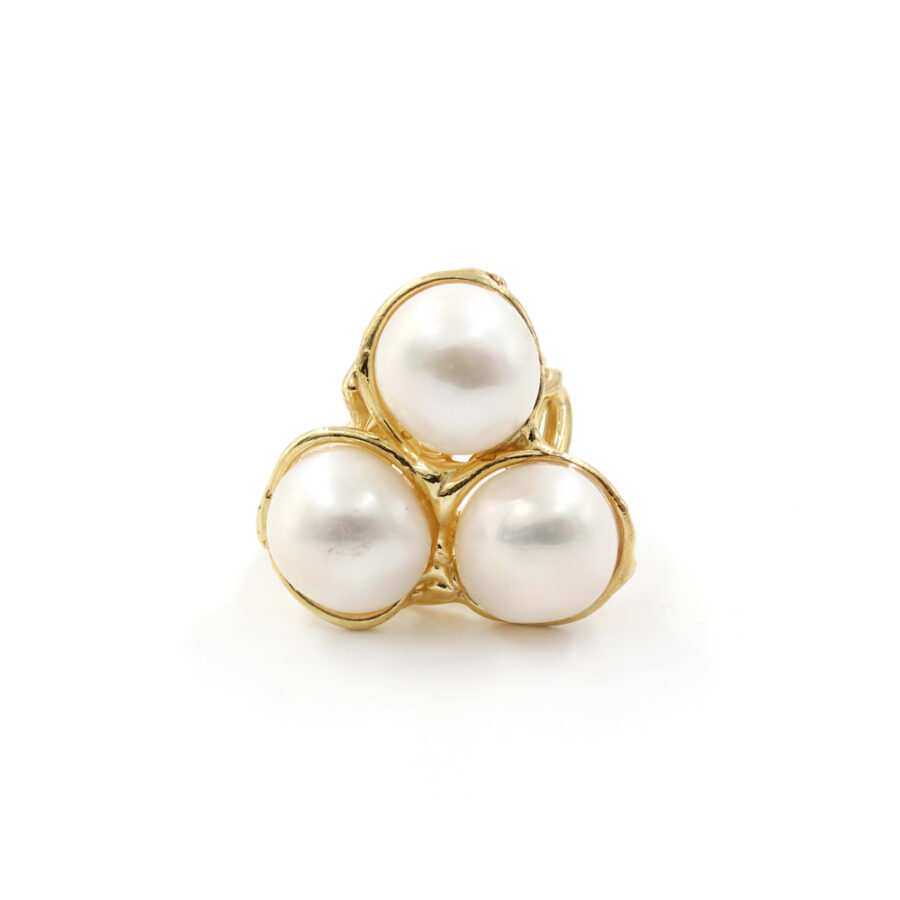 Anello in Argento 925‰ con tre perle – Dorato