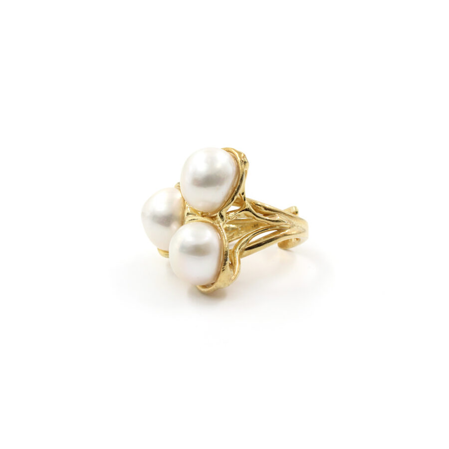 Anello in Argento 925‰ con tre perle – Dorato - immagine 2
