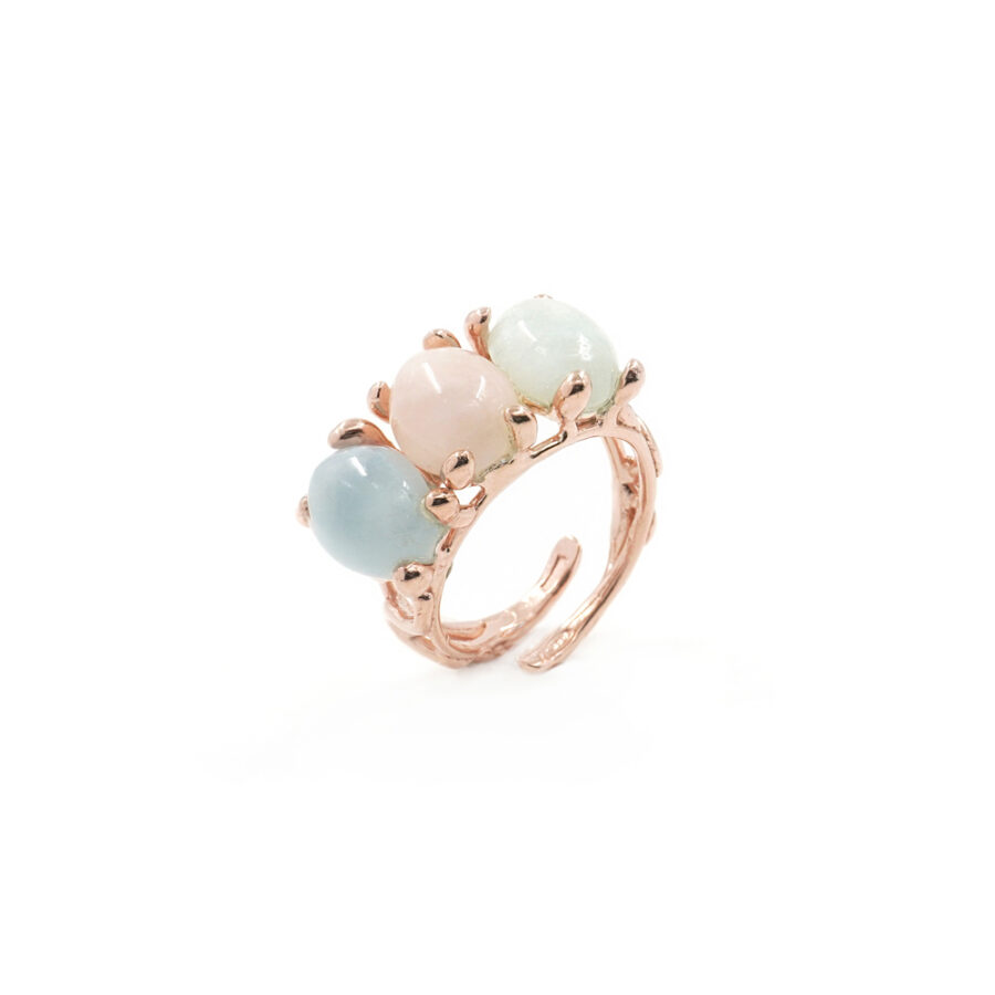 Anello Trilogy in Argento 925‰ con spole berillo - Rosato