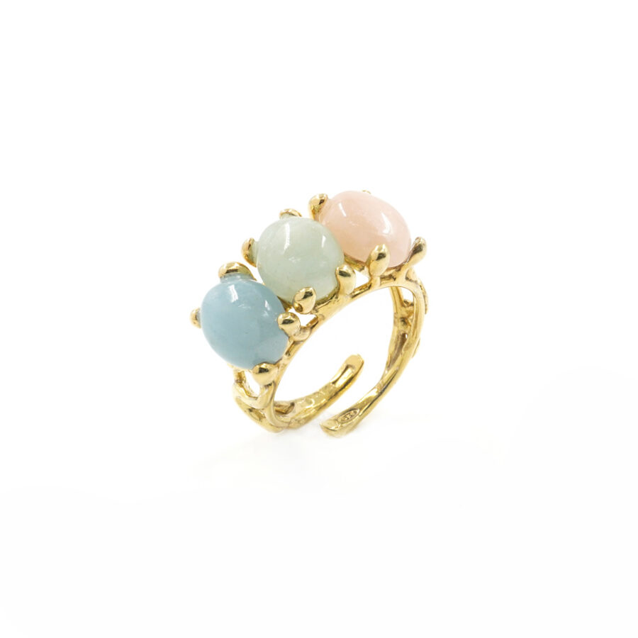 Anello Trilogy in Argento 925‰ con spole berillo – Dorato