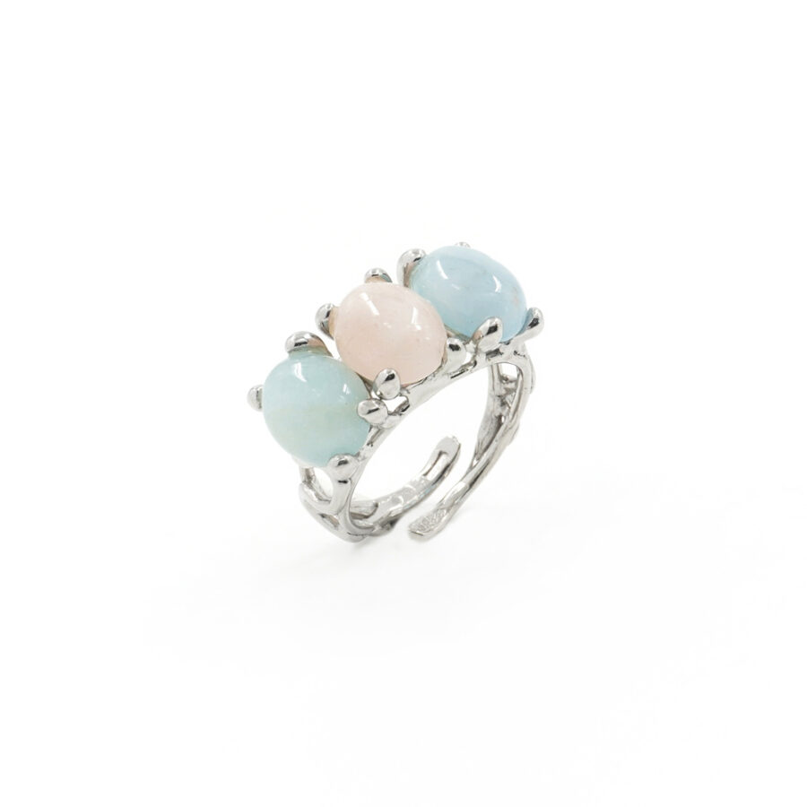 Anello Trilogy in Argento 925‰ con spole berillo – Platinato
