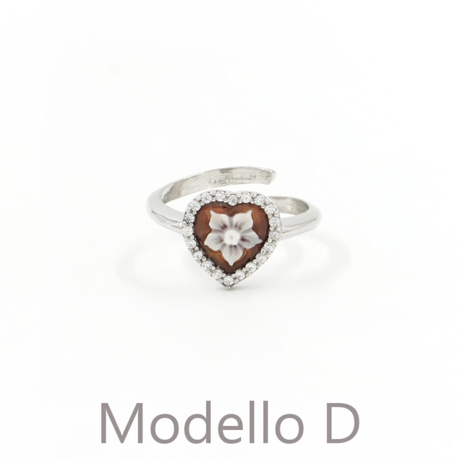 Anello in Argento 925‰ con cammeo cuore 10mm vari soggetti e giro di zirconi – Rodiato - immagine 2