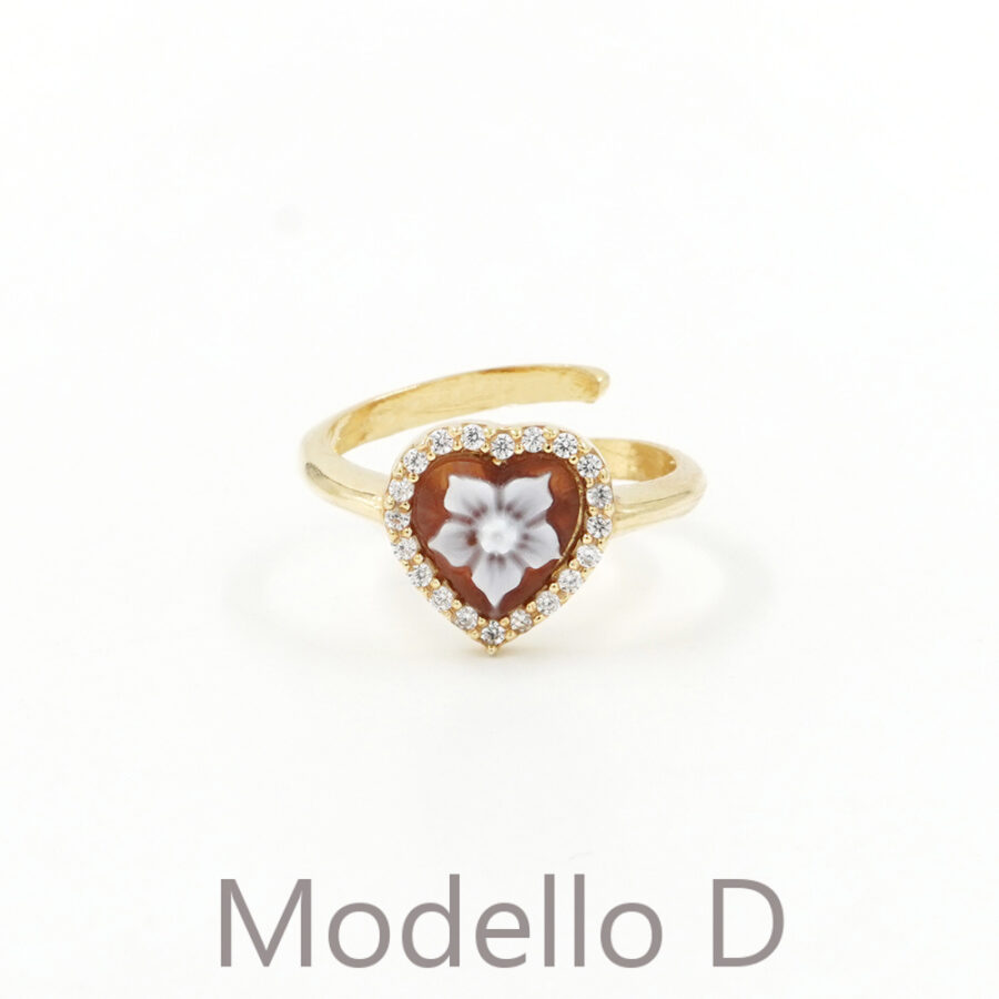 Anello in Argento 925‰ con cammeo cuore 10mm vari soggetti e giro di zirconi – Dorato - immagine 3