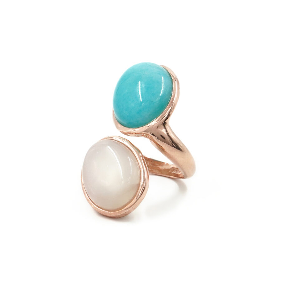 Anello in argento 925 con pietra di Luna e amazzonite – Rosato