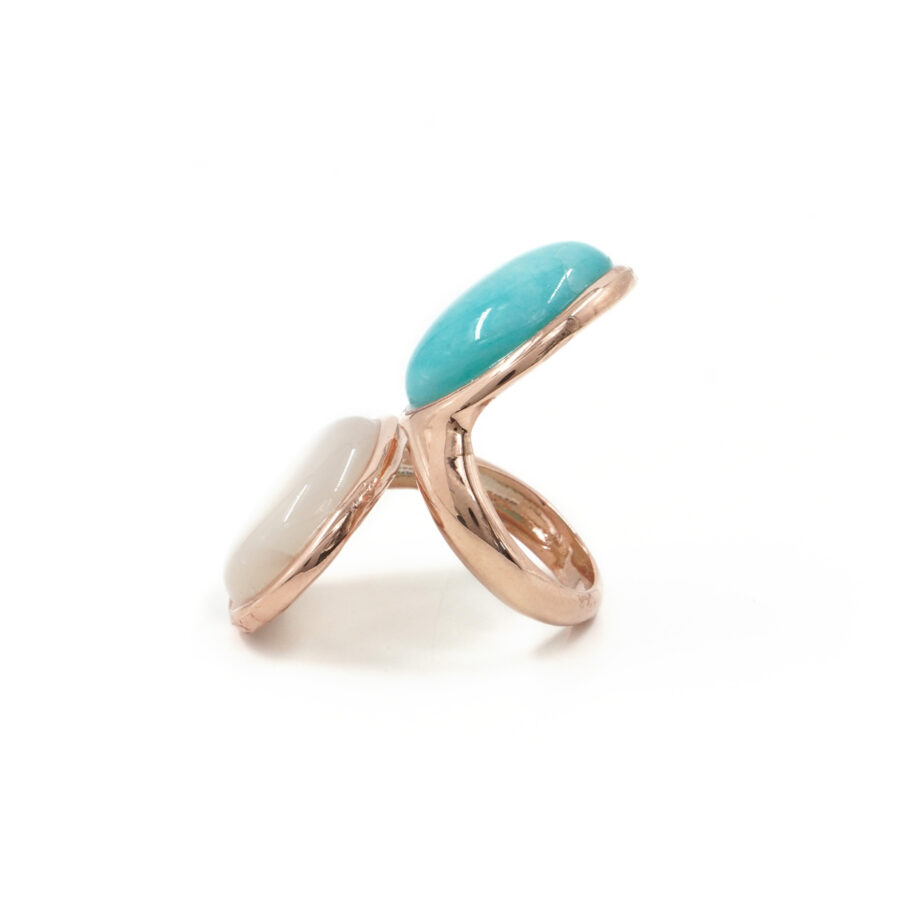 Anello in argento 925 con pietra di Luna e amazzonite – Rosato - immagine 2