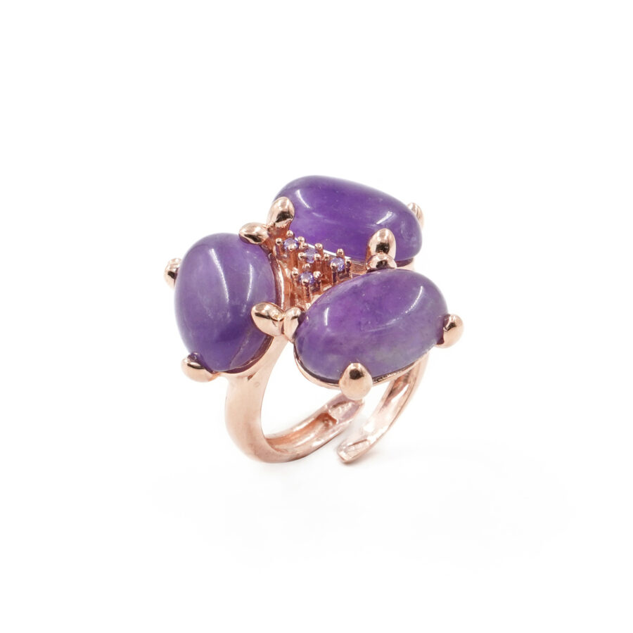 Anello in argento 925 con ametista e zirconi – Rosato