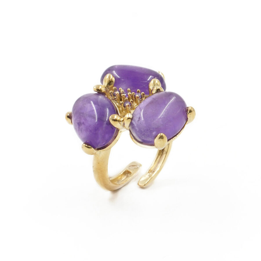 Anello in argento 925 con ametista e zirconi – Dorato