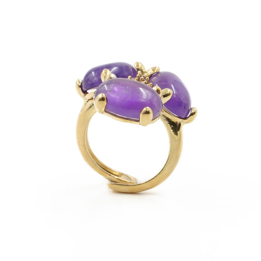 Anello in argento 925 con ametista e zirconi – Dorato - immagine 2