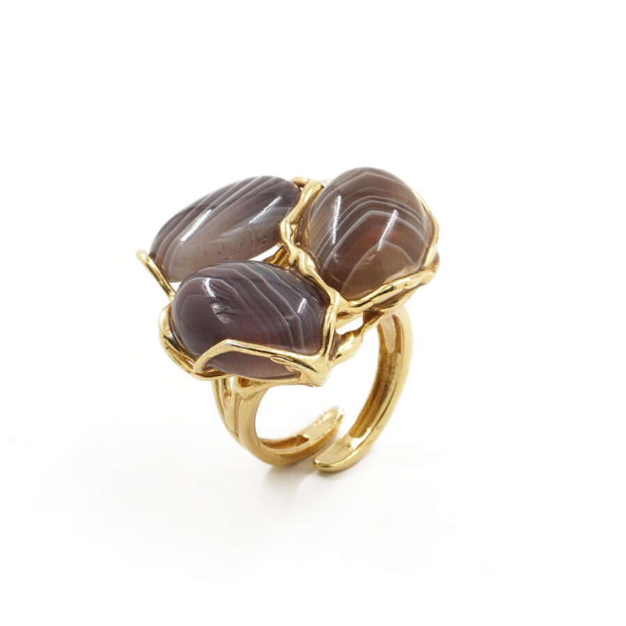 Anello in argento 925 con agata Botswana – Dorato