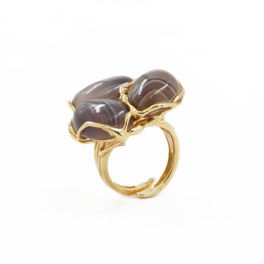 Anello in argento 925 con agata Botswana – Dorato - immagine 2