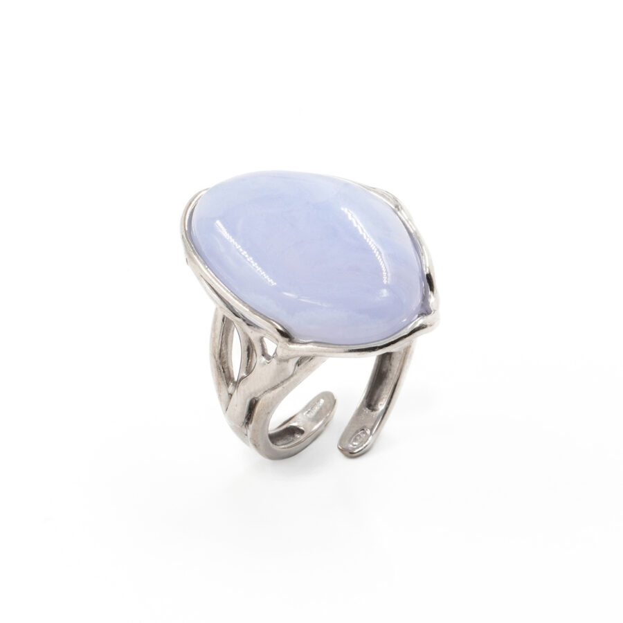Anello in argento 925 con calcedonio – Platinato