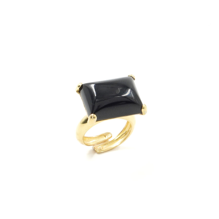Anello in argento 925 con agata nera – Dorato