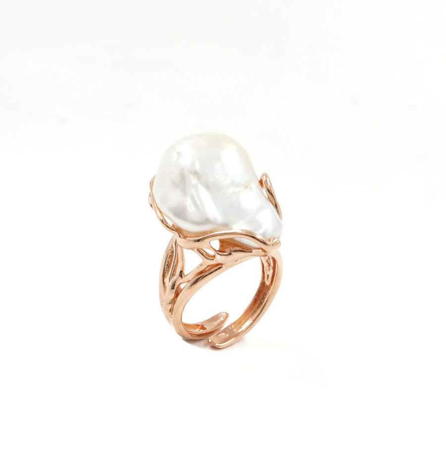 Anello in argento 925 con perla barocca – Rosato