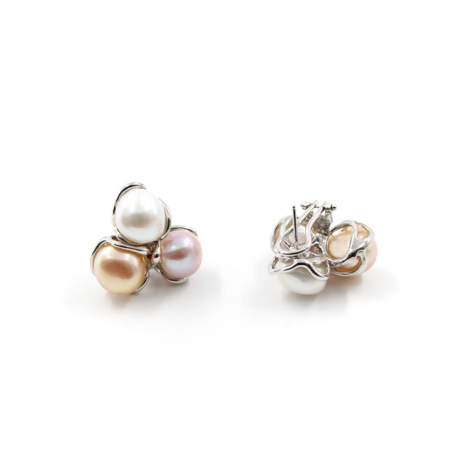 Coppia di orecchini in Argento 925‰ con tre perle multicolor – Rodiato