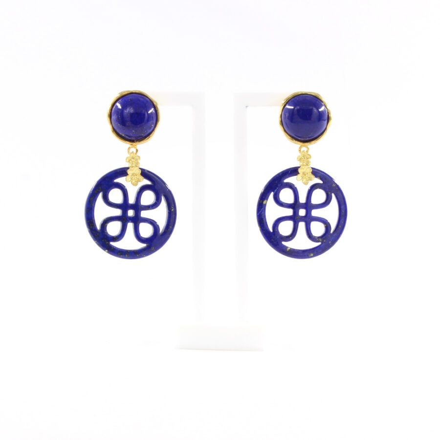 Orecchini in argento 925‰ con spola e disco forato in lapis – Dorati