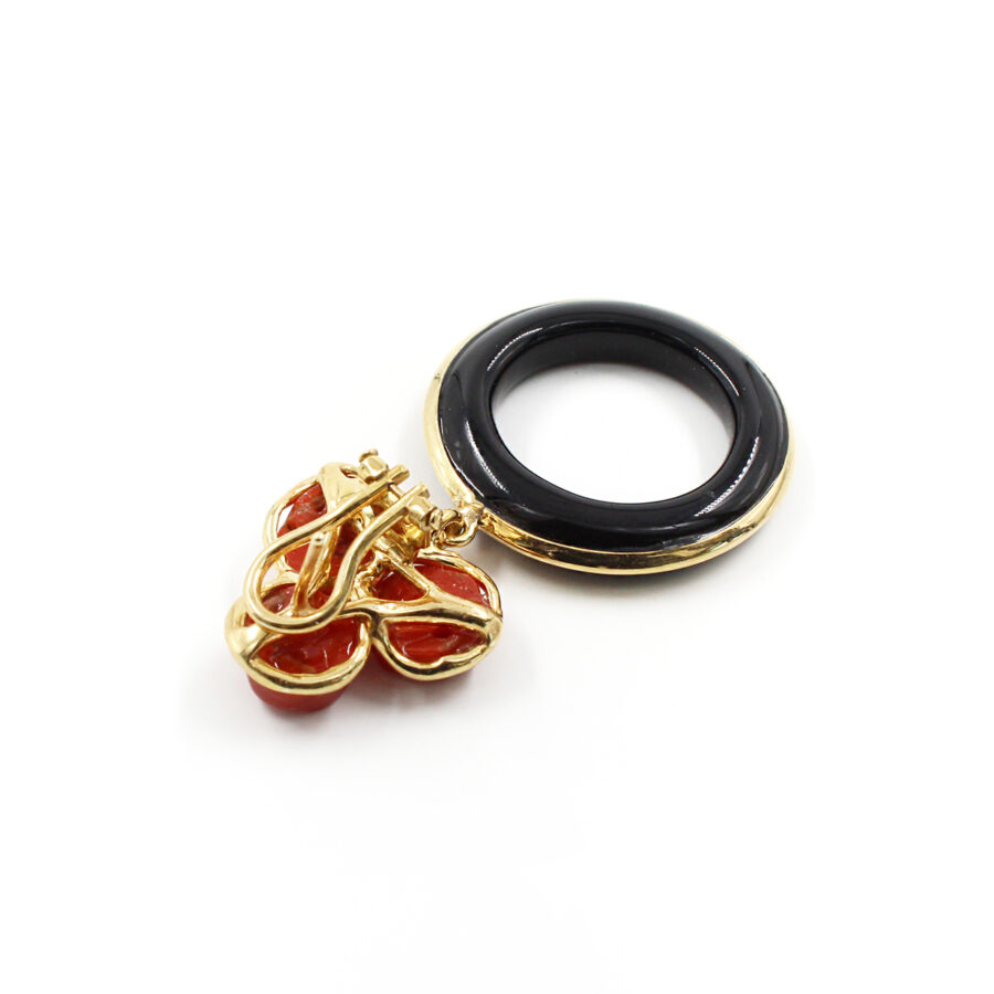 Orecchini in Argento 925‰ con elementi di corallo e anello in agata nera – Dorato - immagine 2