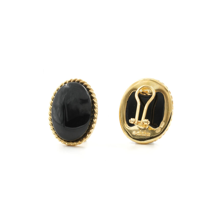 Coppia di orecchini in argento 925‰ con ovale di agata nera – Dorato