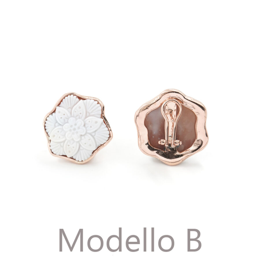 Coppia di orecchini in argento 925‰ cammeo di conchiglia inciso a mano – Rosato - immagine 2